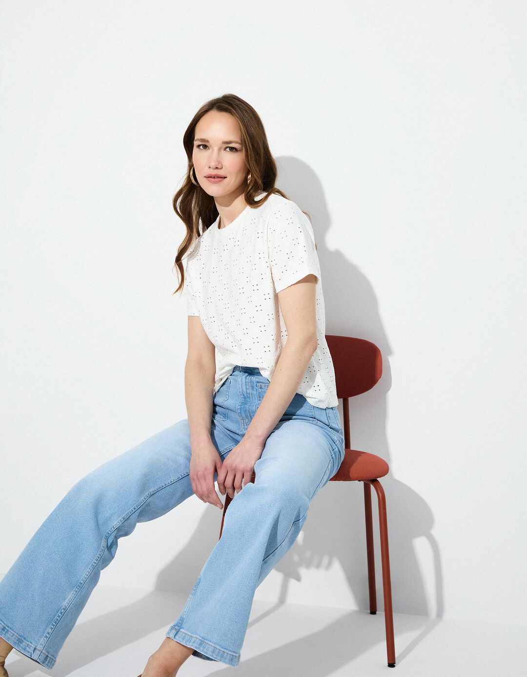 T-shirt com Bordados, Mulher, Branco 