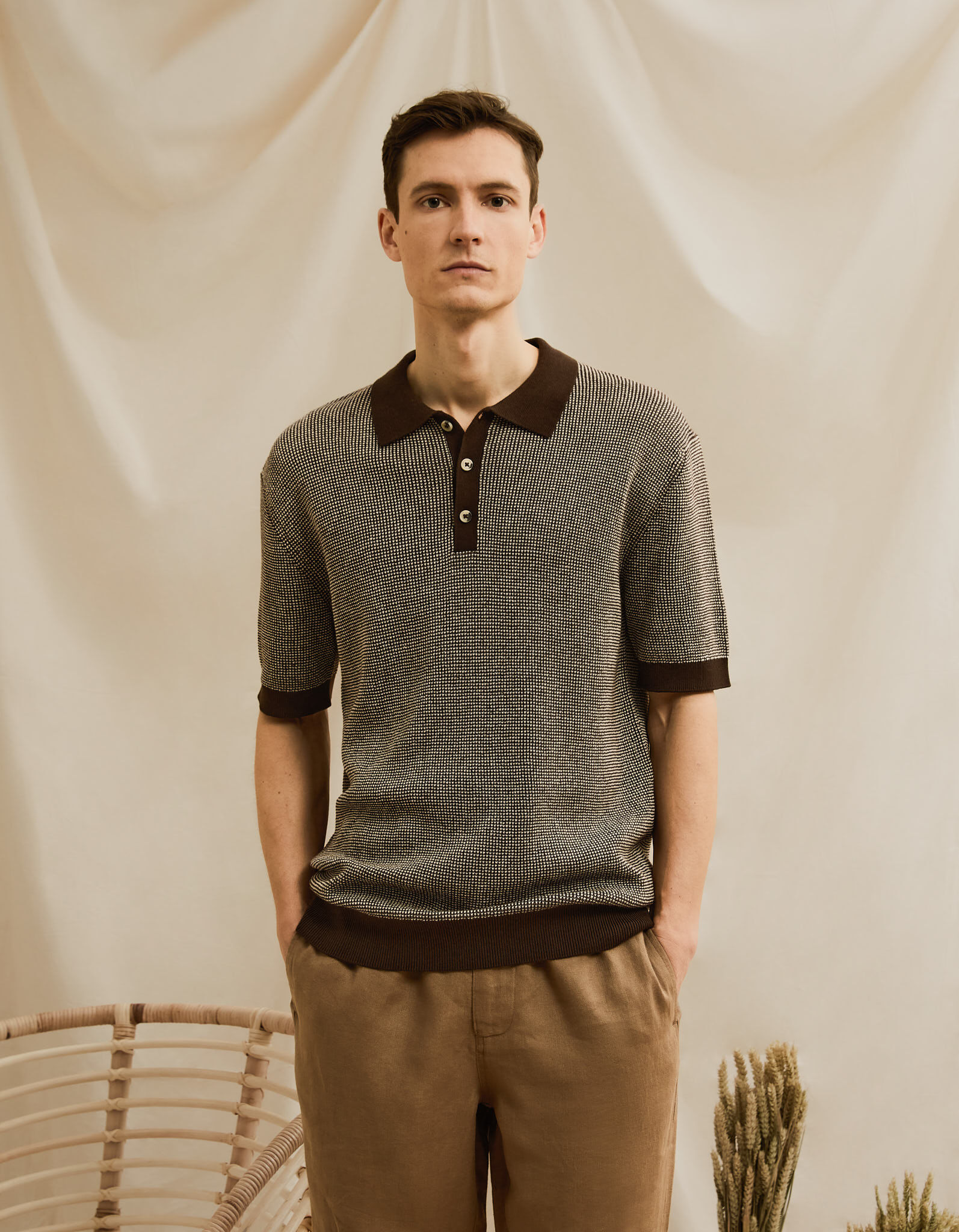 Comprar Online Polo Waffle, Homem, Castanho