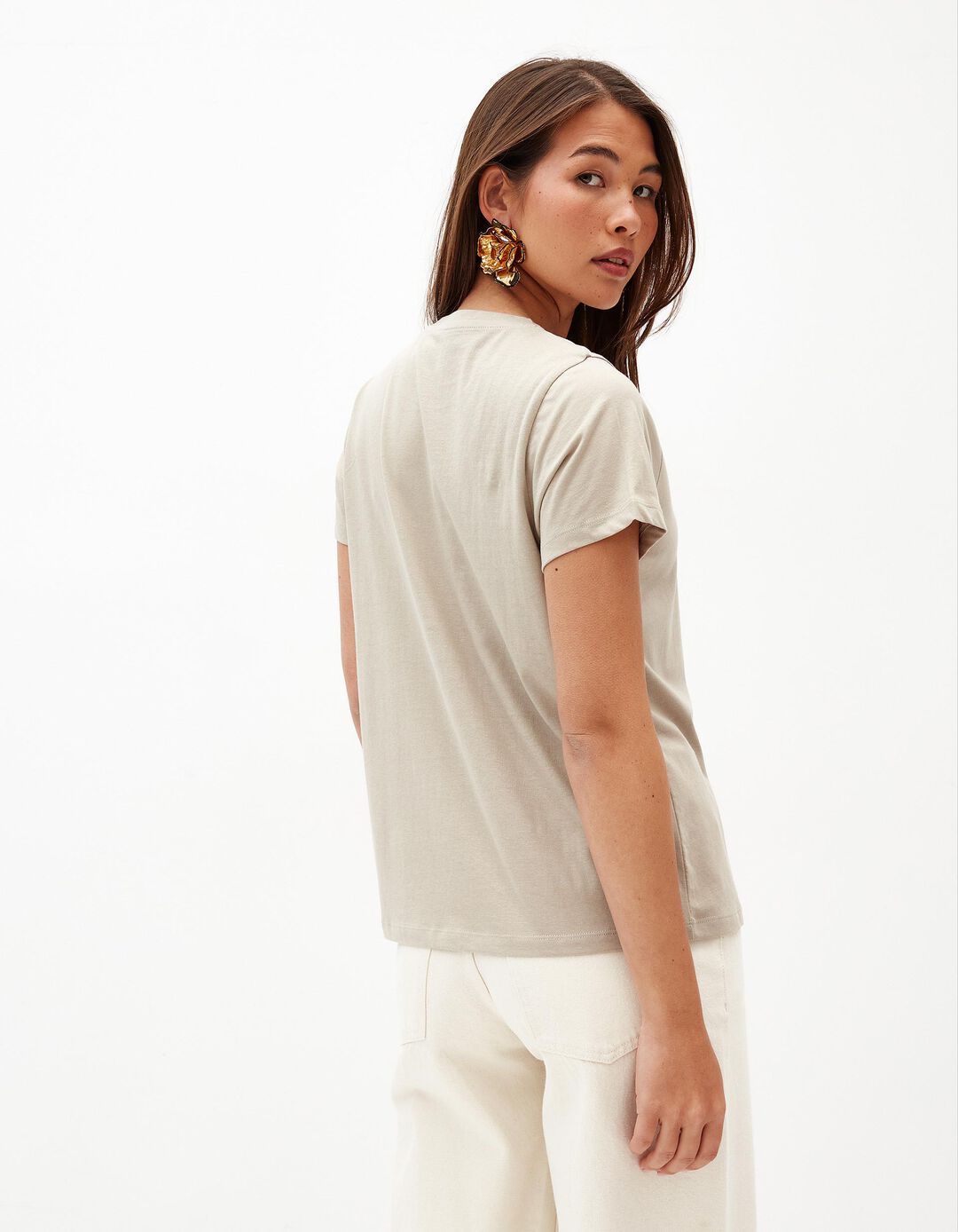 T-shirt Básica, Mulher, Bege