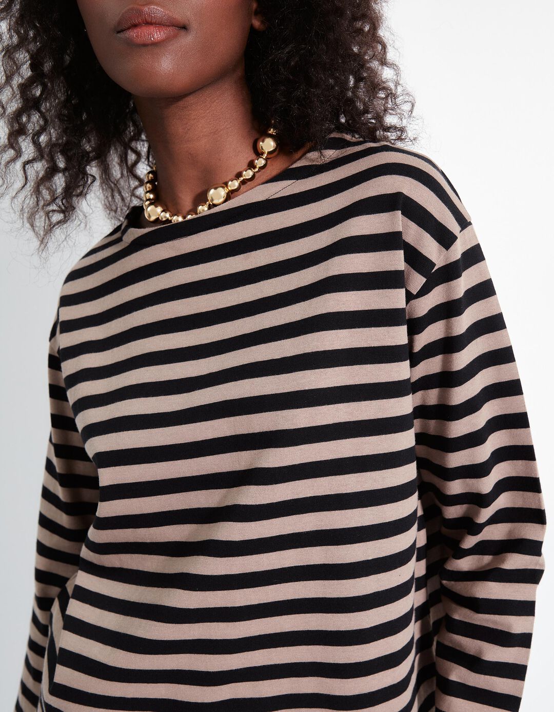 Camisola Riscas, Mulher, Bege Escuro