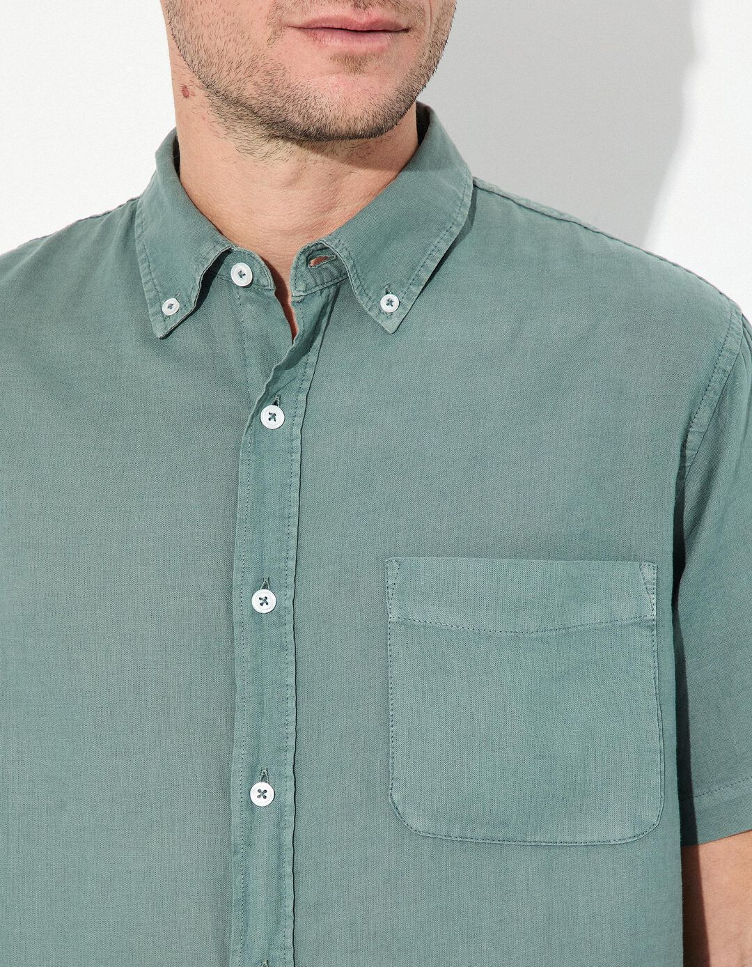 Camisa com Linho, Homem, Verde Escuro
