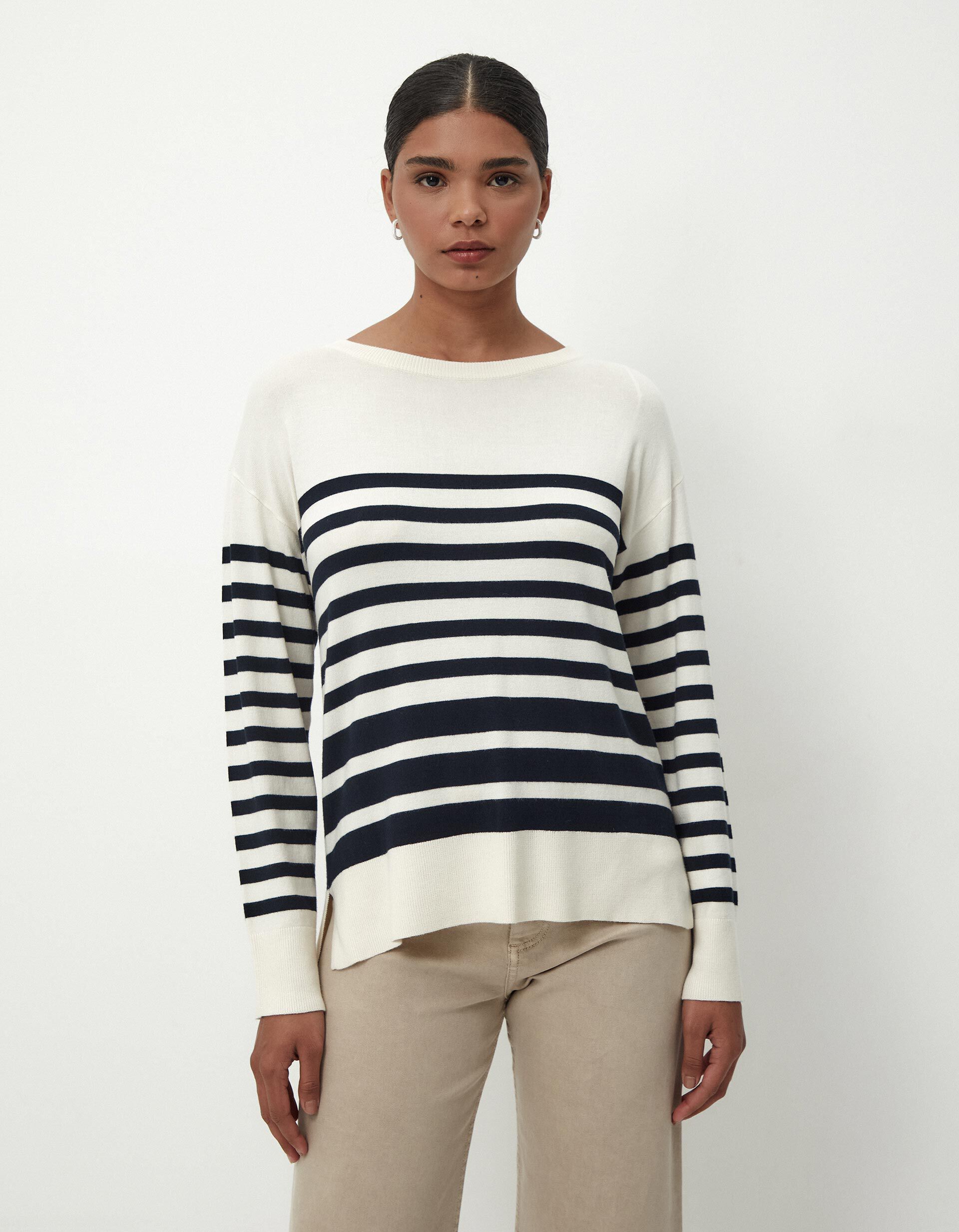 Comprar Online Camisola de Malha Riscas Decote Redondo, Mulher, Multicor