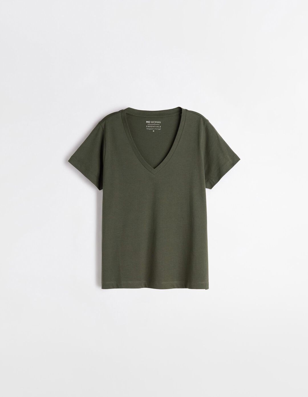 T-shirt Decote em V, Mulher, Verde Escuro