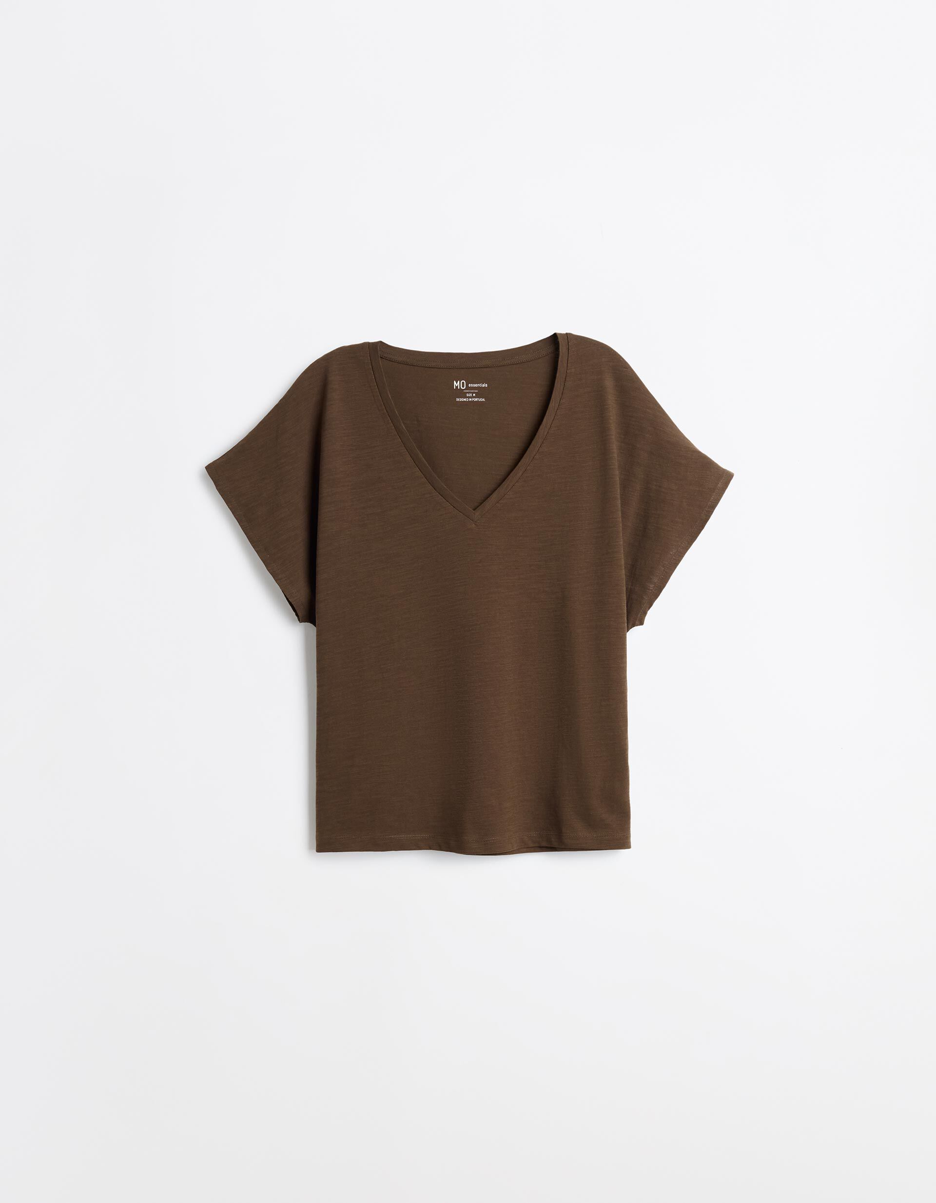 Comprar Online T-shirt Decote em V, Mulher, Castanho Escuro