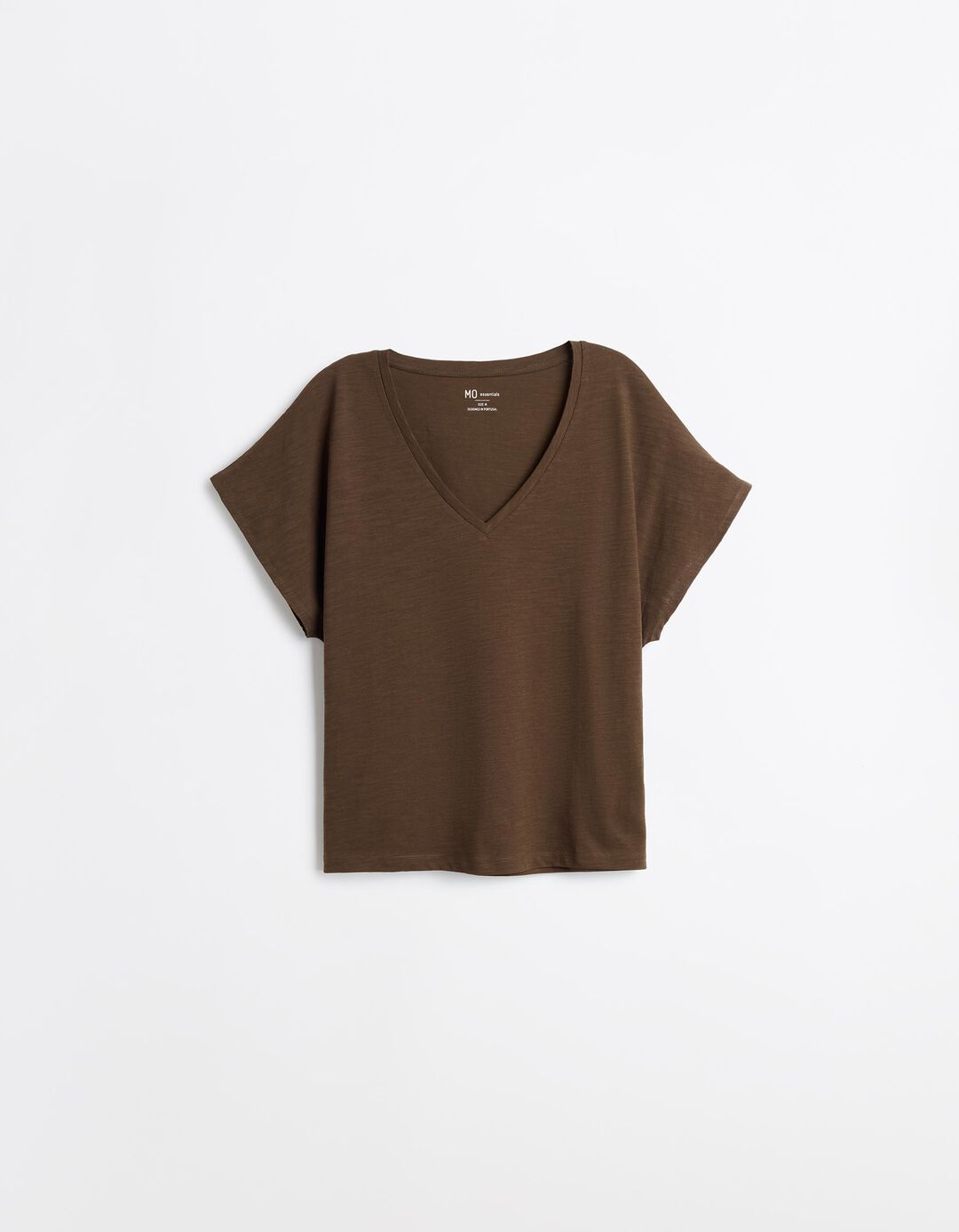 T-shirt Decote em V, Mulher, Castanho Escuro