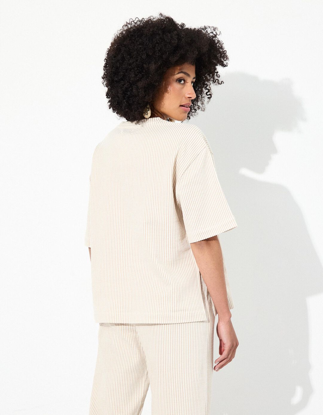 T-shirt Riscas, Mulher, Bege Escuro 