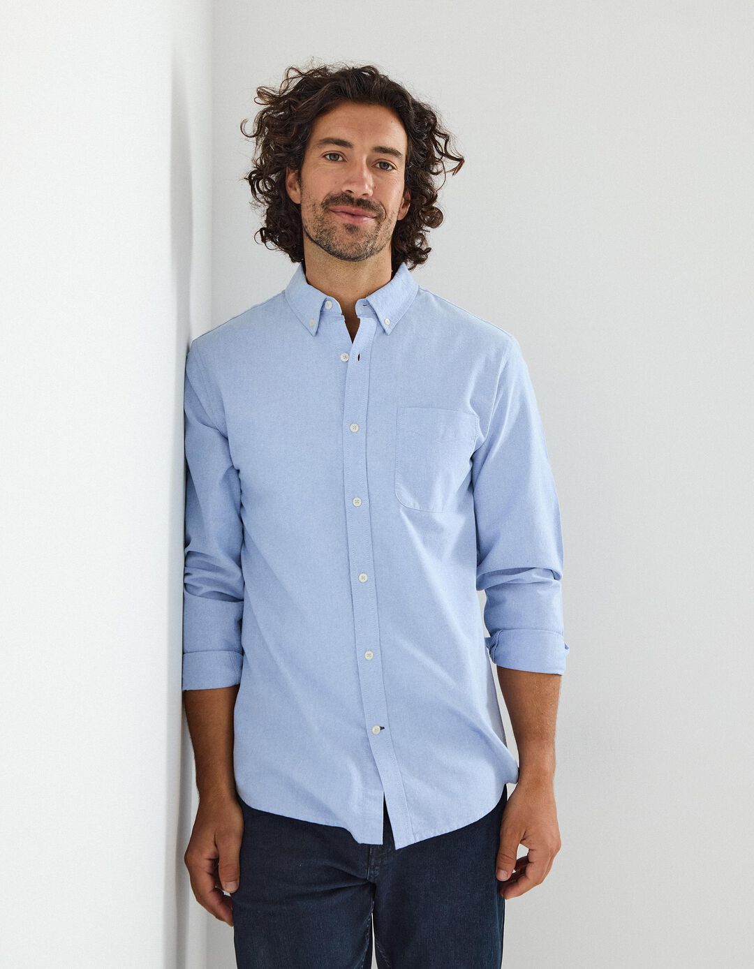 Camisa de Manga Comprida Oxford, Homem, Azul