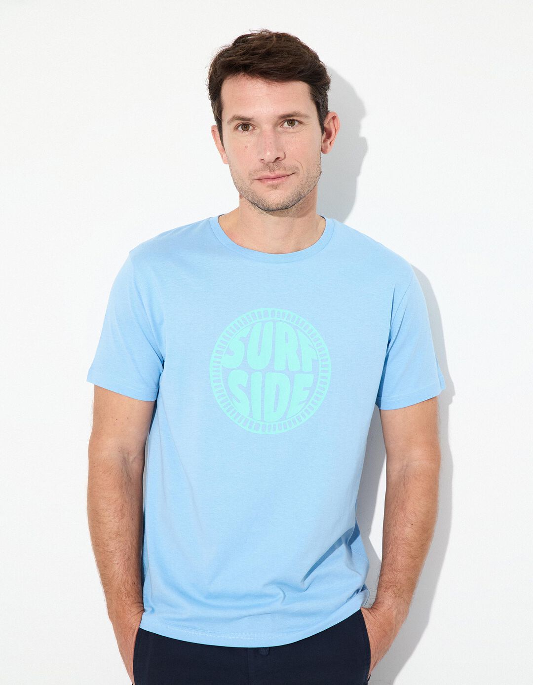 T-shirt Jersey Estampado, Homem, Azul Claro 