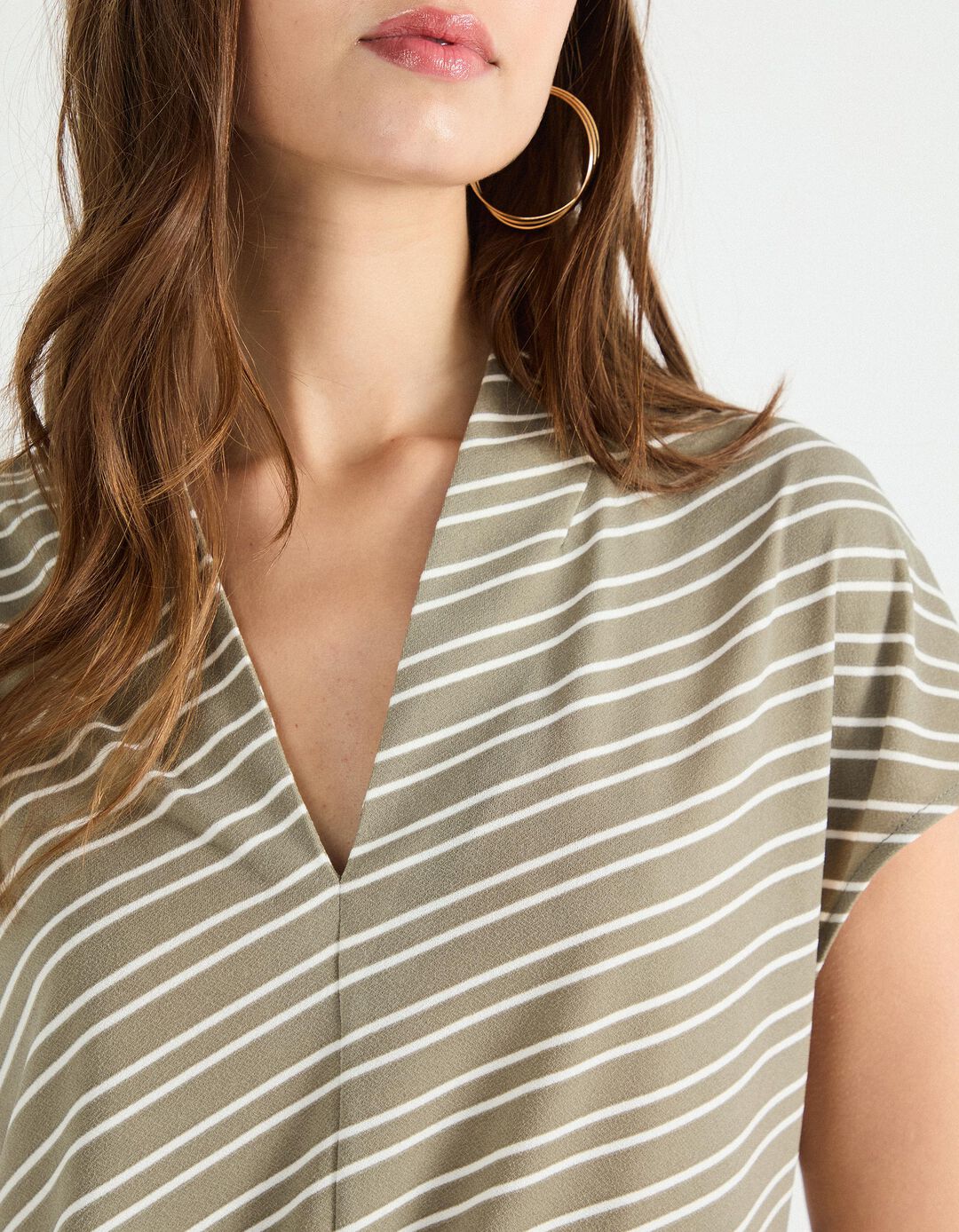 Blusa com Riscas, Mulher, Verde Escuro