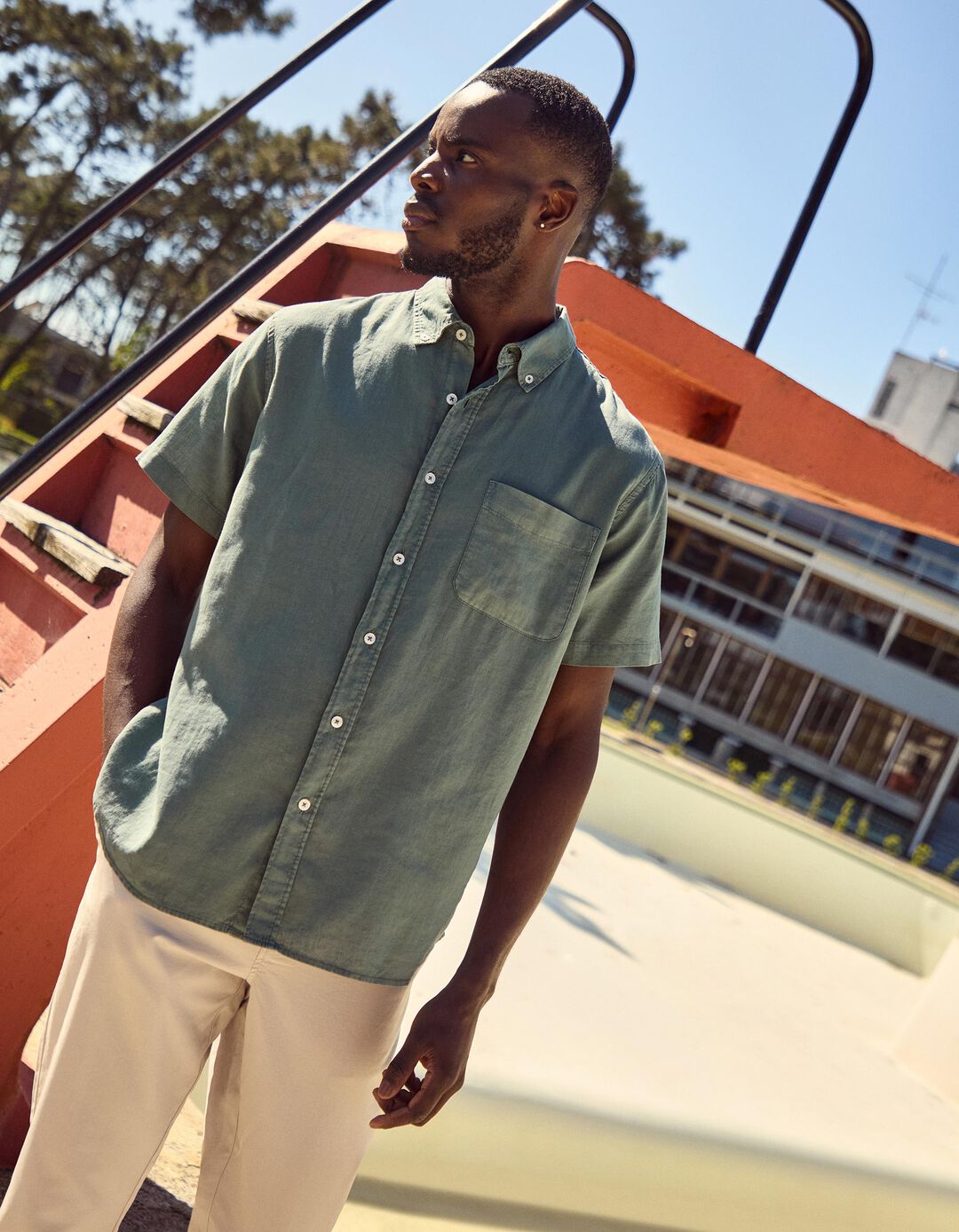 Camisa com Linho, Homem, Verde Escuro