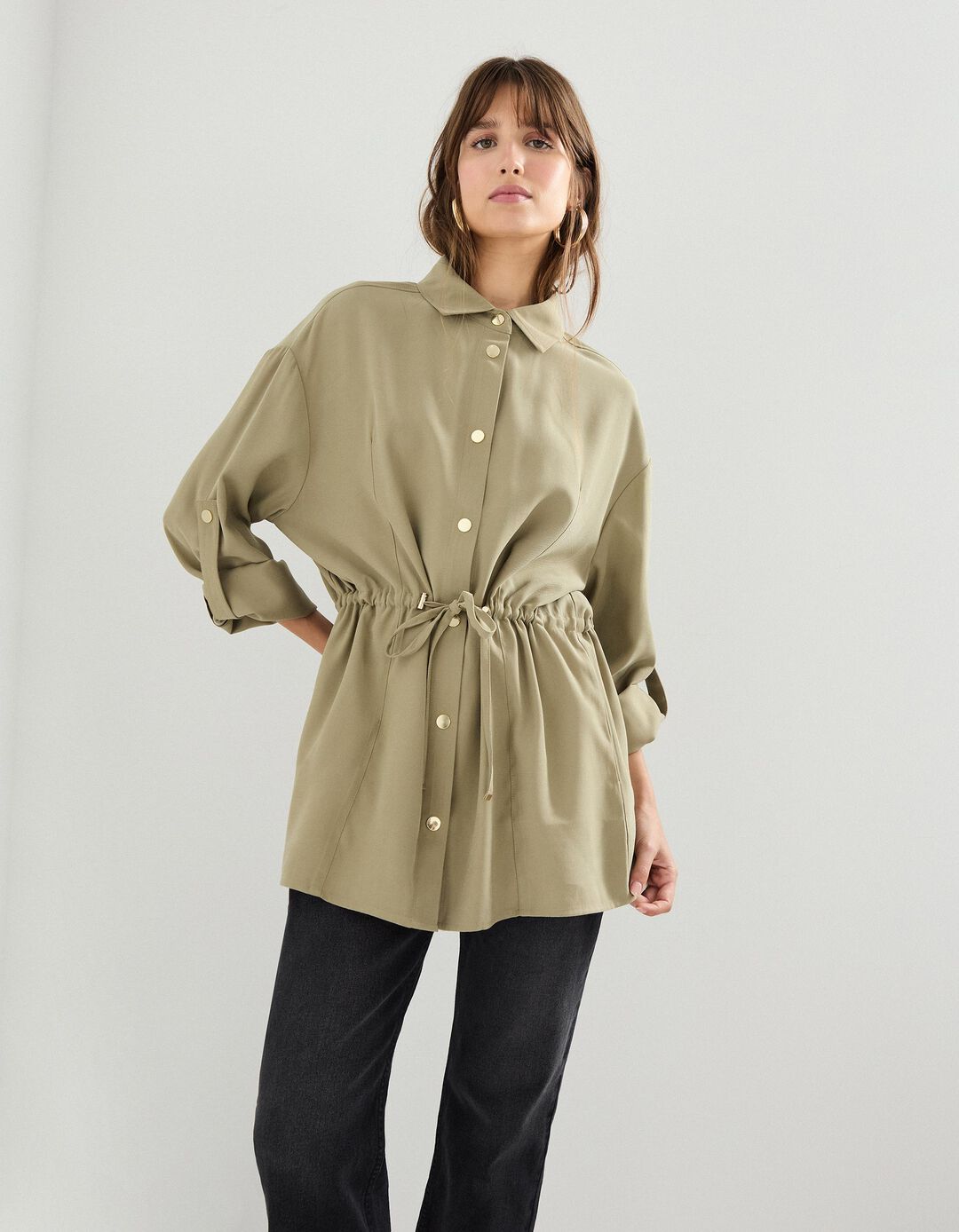 Sobrecamisa em Liocel, Mulher, Caqui
