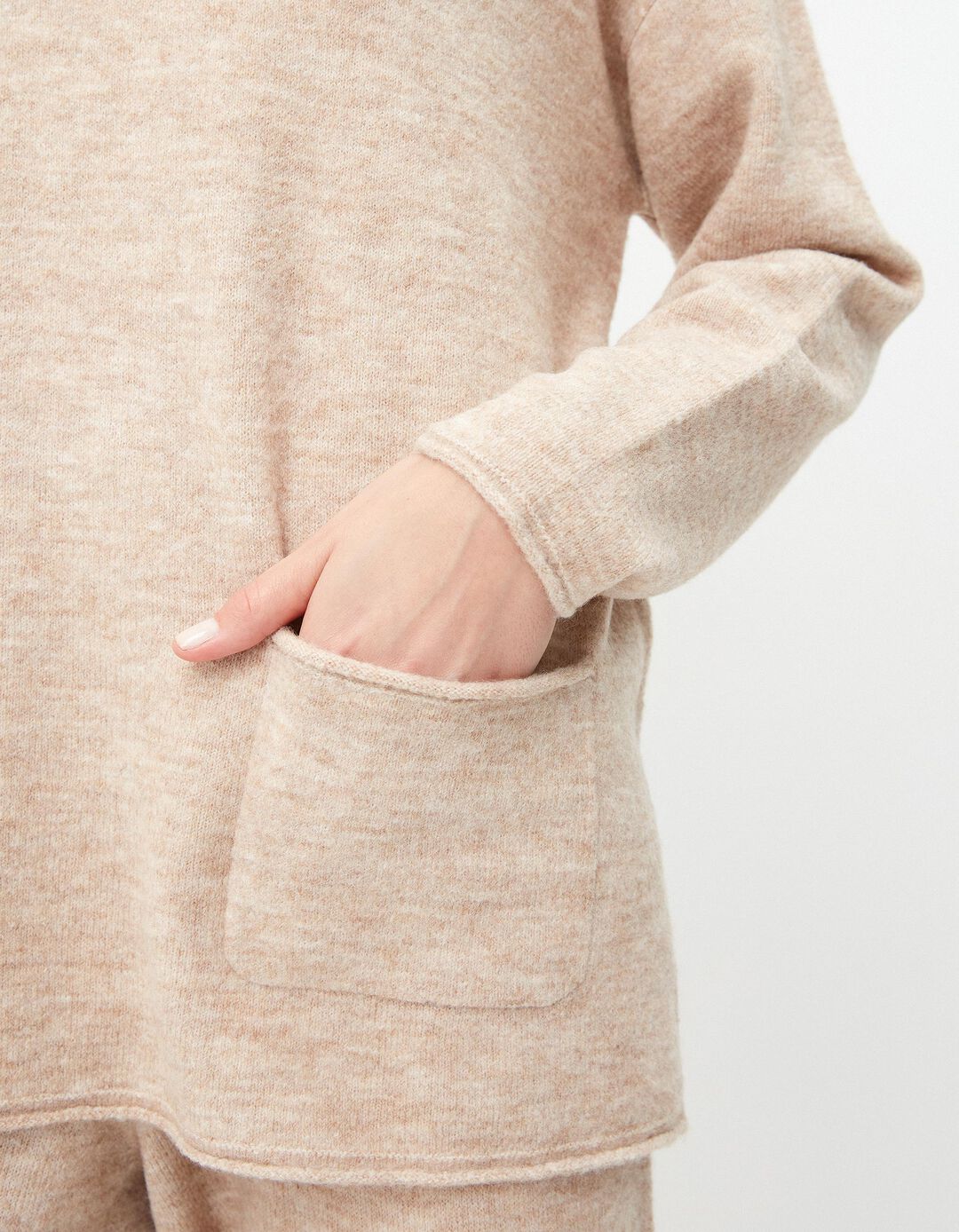 Camisola de Malha Bolsos, Mulher, Bege