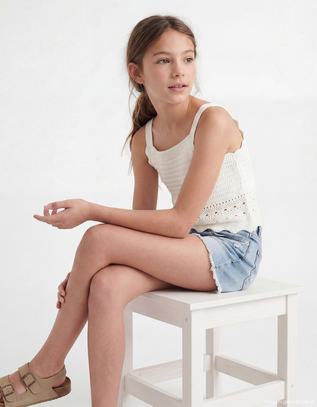 Top Crochet, Menina, Branco