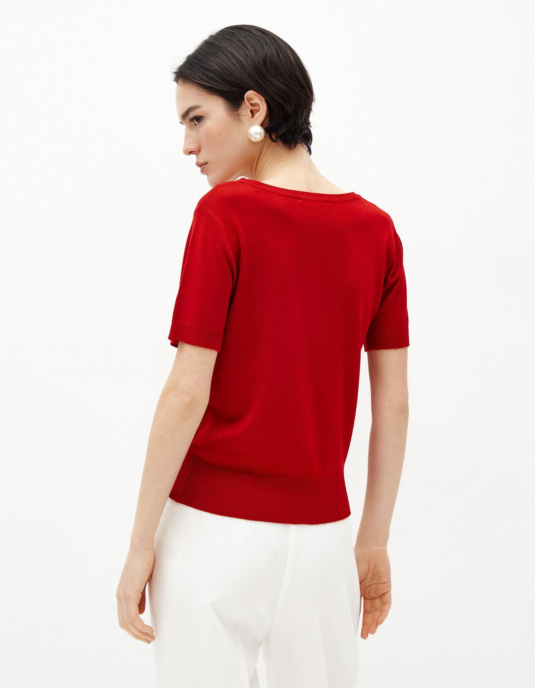 T-shirt de Malha Fina, Mulher, Vermelho Escuro