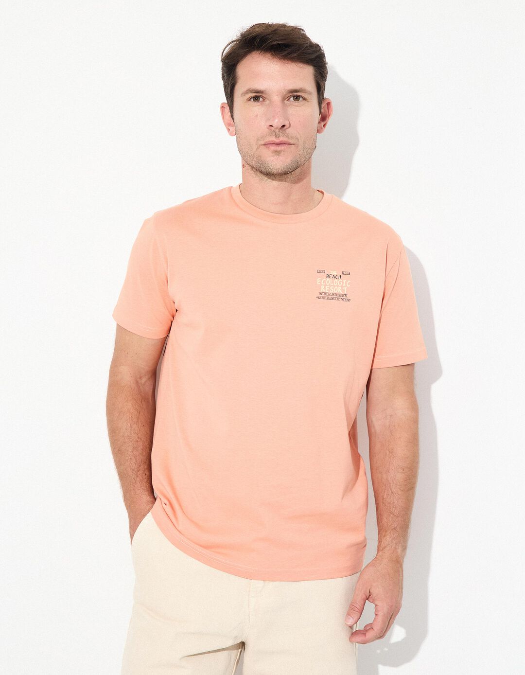 T-shirt Jersey Print, Homem, Laranja Claro 