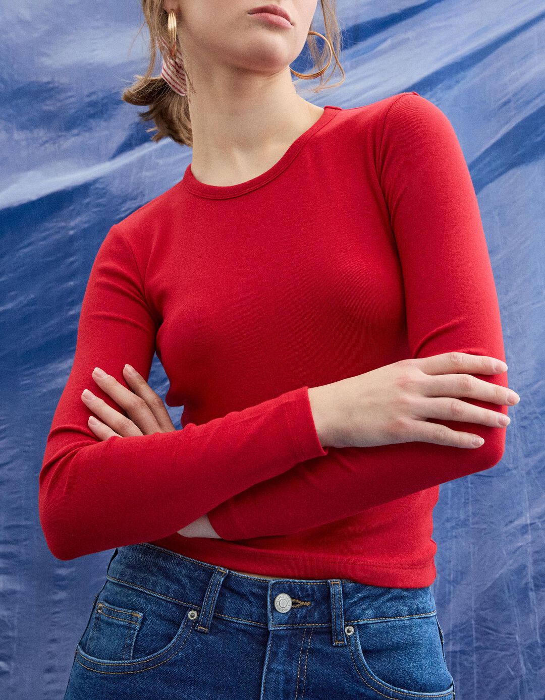 T-shirt Manga Comprida, Mulher, Vermelho