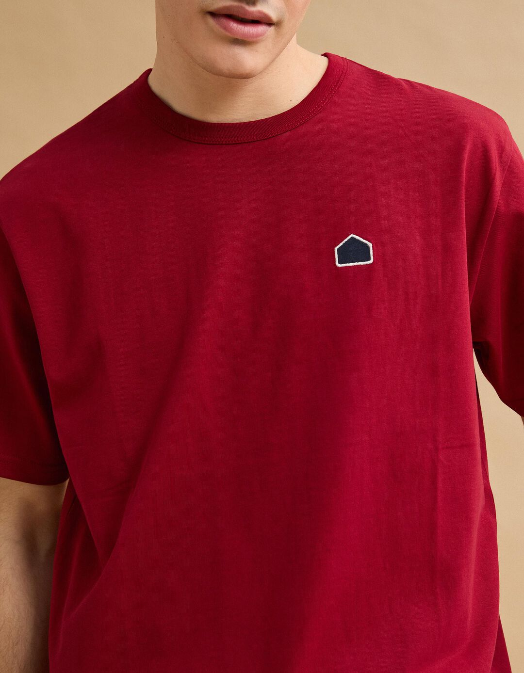 T-shirt Heavy Jersey Bordado, Homem, Vermelho Escuro