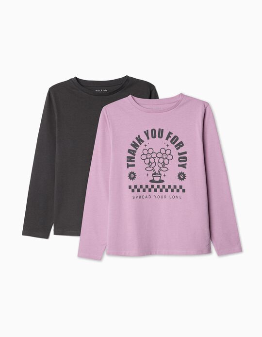 Comprar Online Pack 2 T-shirts de Manga Comprida, Menina, Lilás/Cinzento Escuro