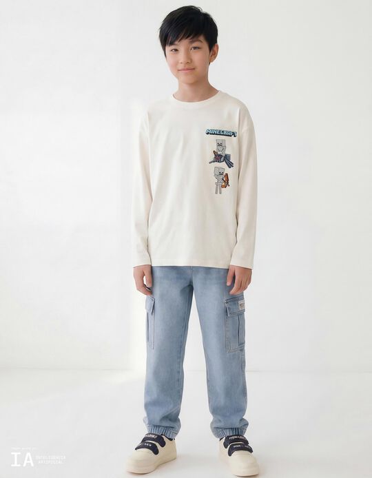 Comprar Online T-shirt Manga Comprida 'Minecraft', Menino, Branco