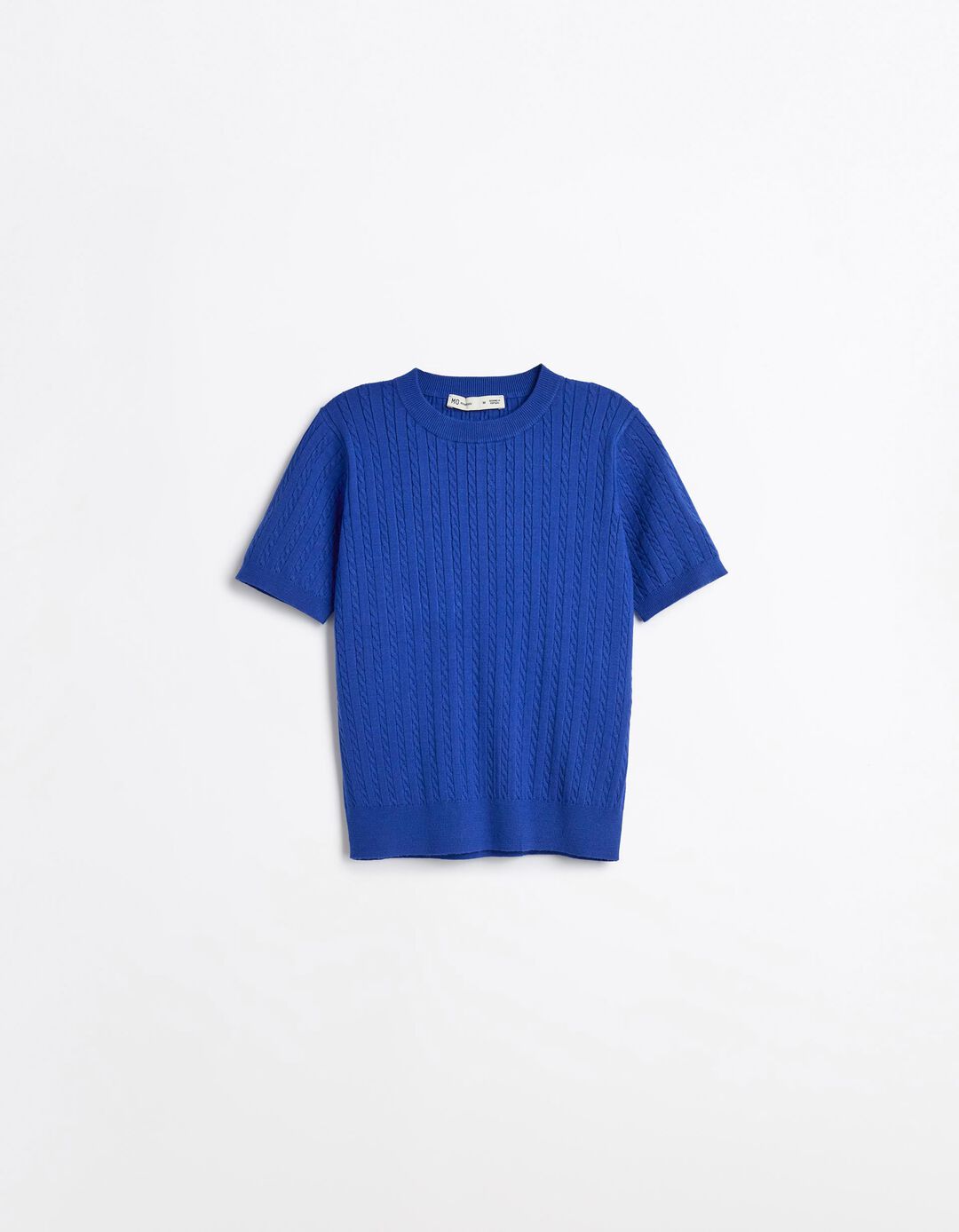 Camisola Tricotada Manga Curta, Mulher, Azul