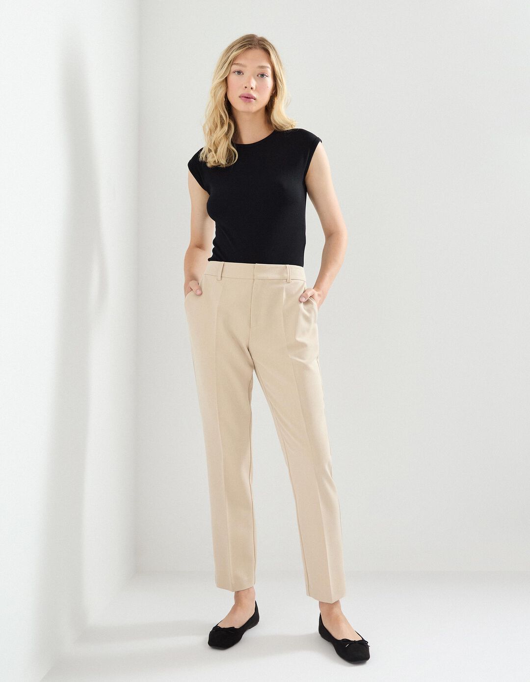 Calças Tailored, Mulher, Bege