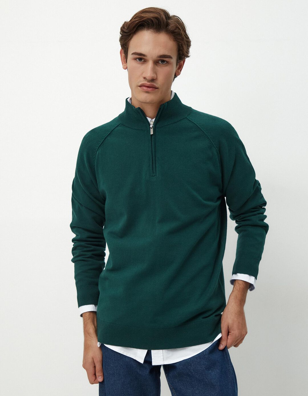Camisola de Malha Fecho de Correr, Homem, Verde Escuro
