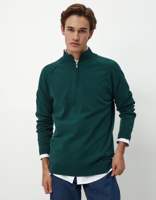 Comprar Online Camisola de Malha Fecho de Correr, Homem, Verde Escuro