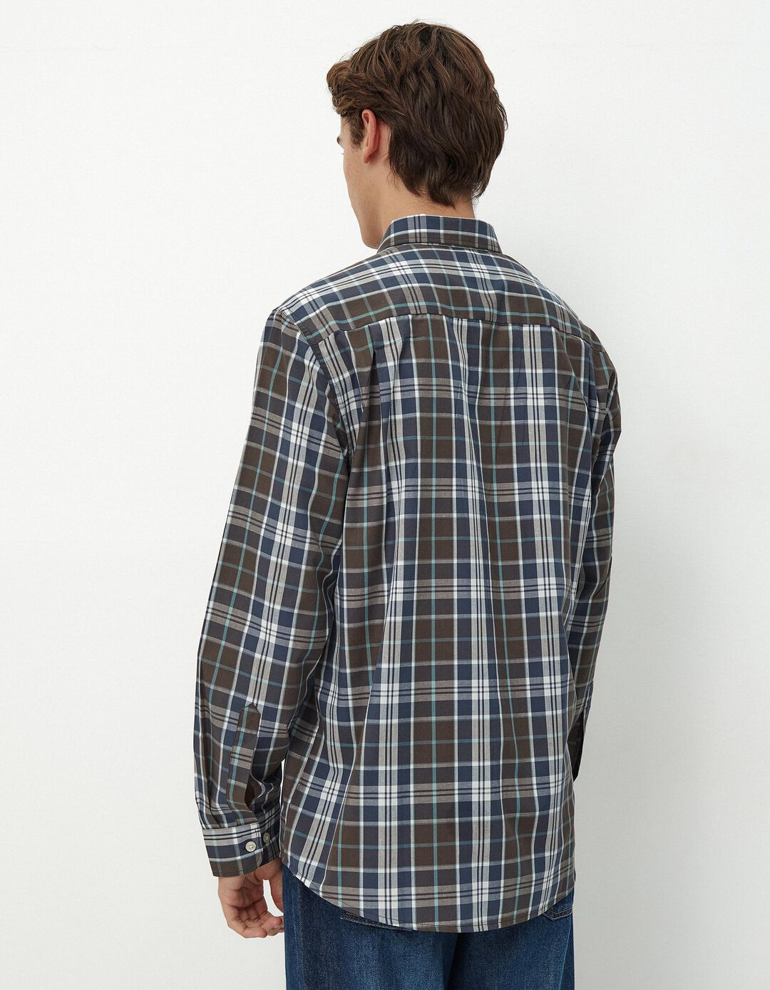 Camisa de Manga Comprida Popelina Xadrez, Homem, Verde Escuro