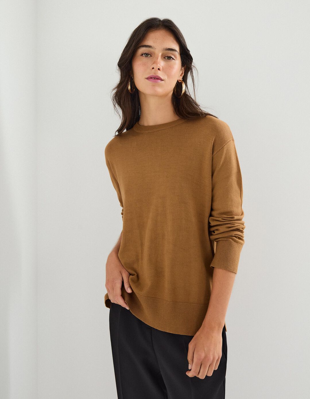 Camisola de Malha, Mulher, Castanho Claro