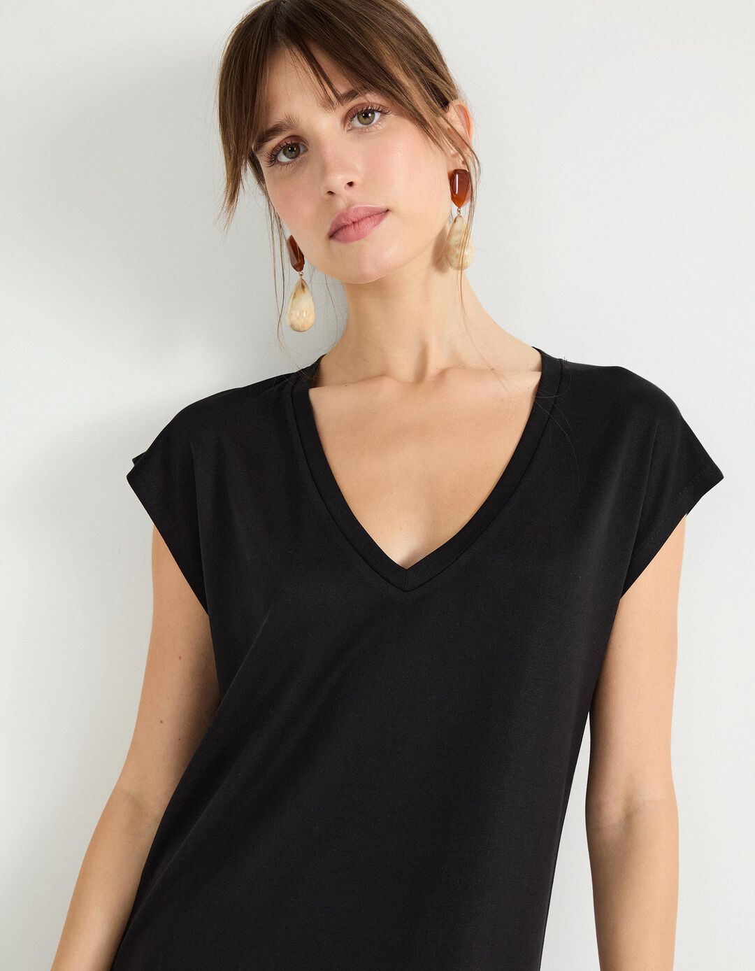 Vestido Comprido com Decote em V, Mulher, Preto
