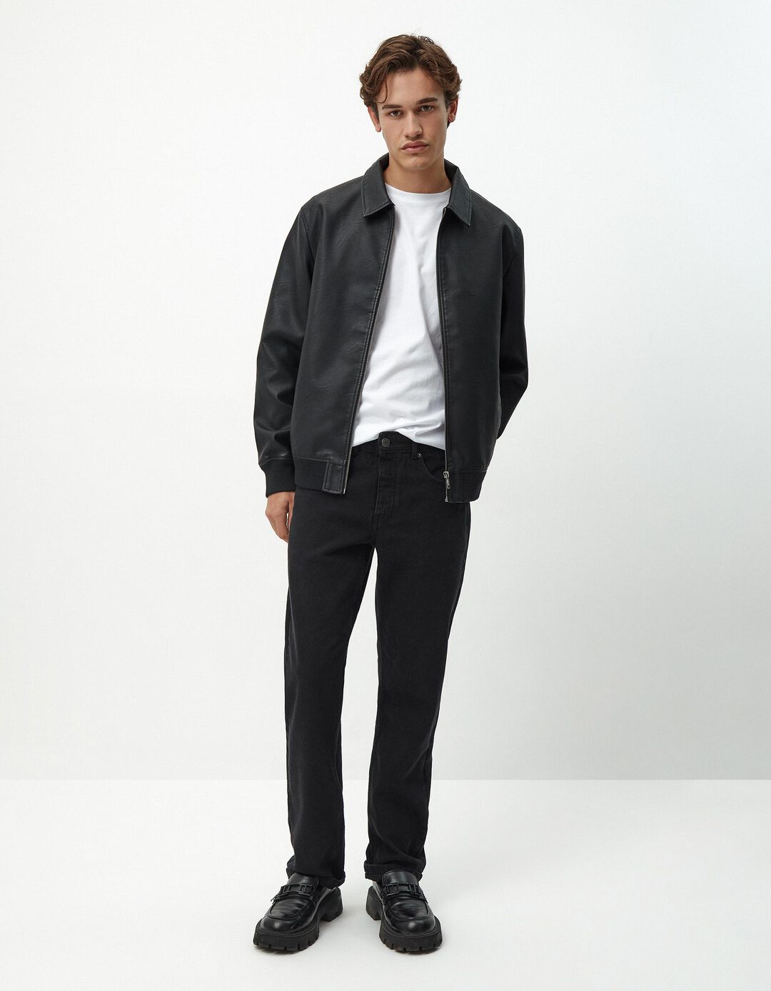 Calças de Ganga Straight Fit, Homem, Preto