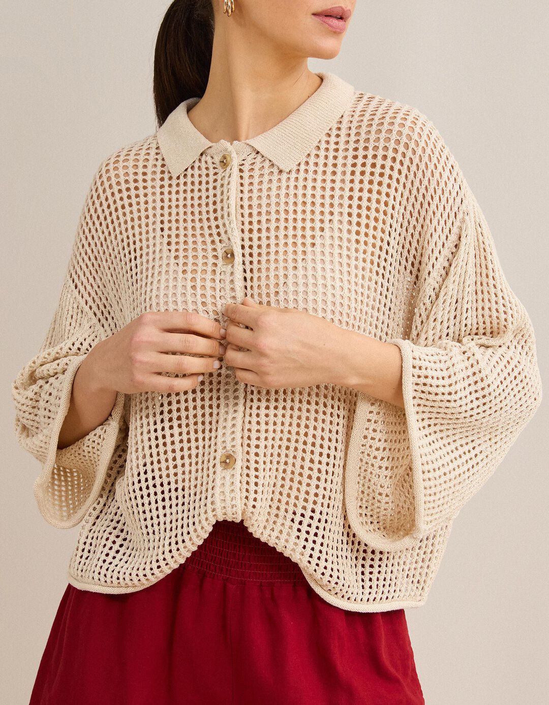 Camisa Tricotada, Mulher, Bege Claro