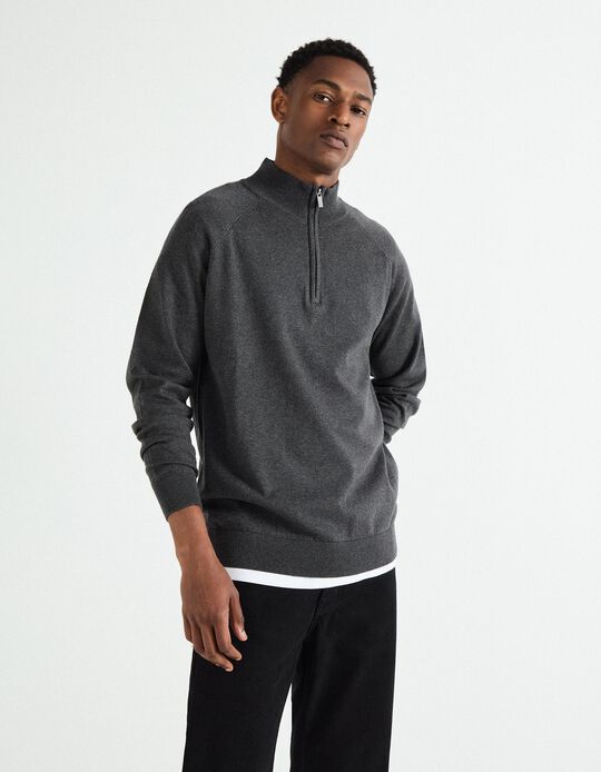 Comprar Online Camisola de Malha Fecho de Correr, Homem, Cinzento Escuro