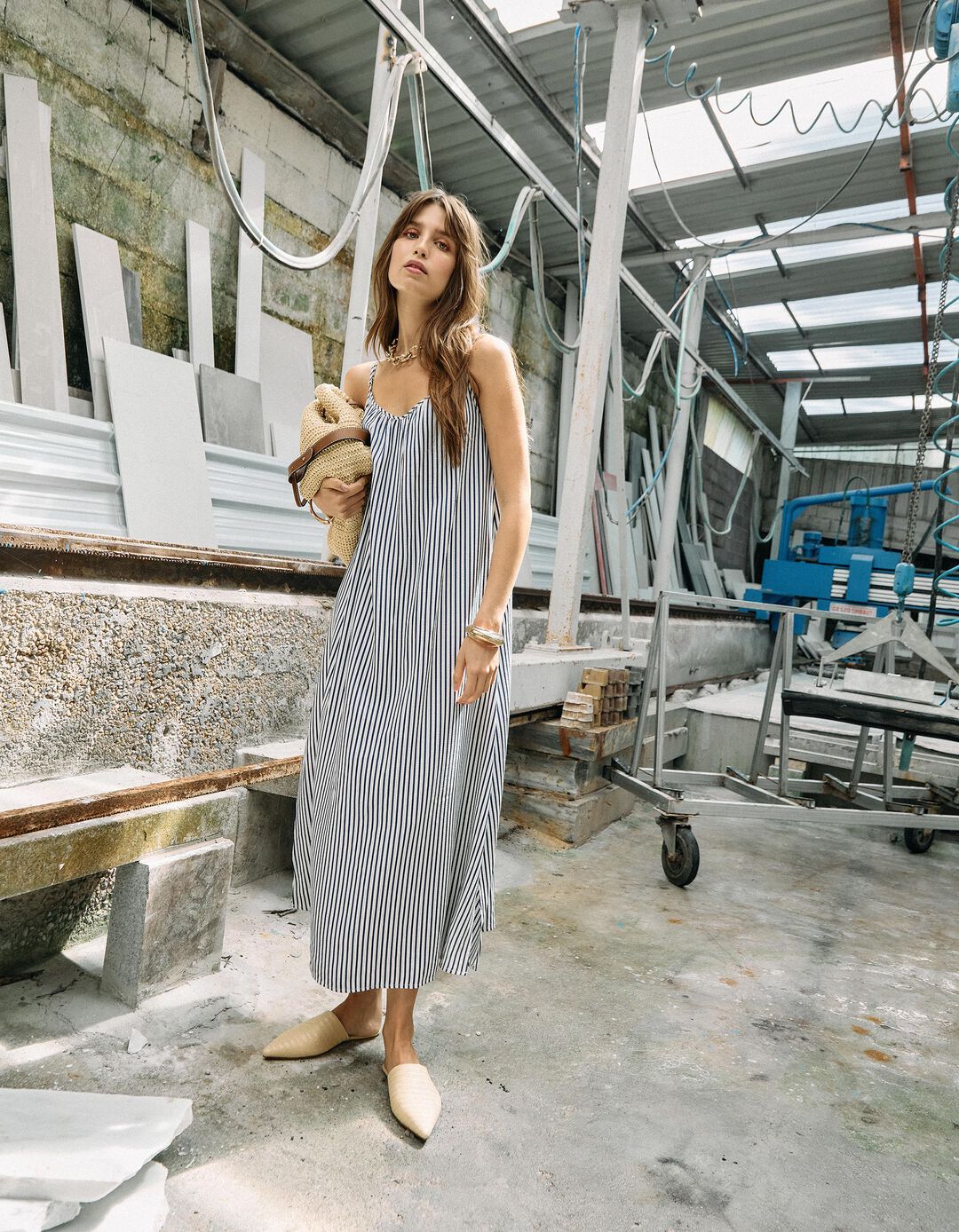 Vestido de Riscas, Mulher, Azul