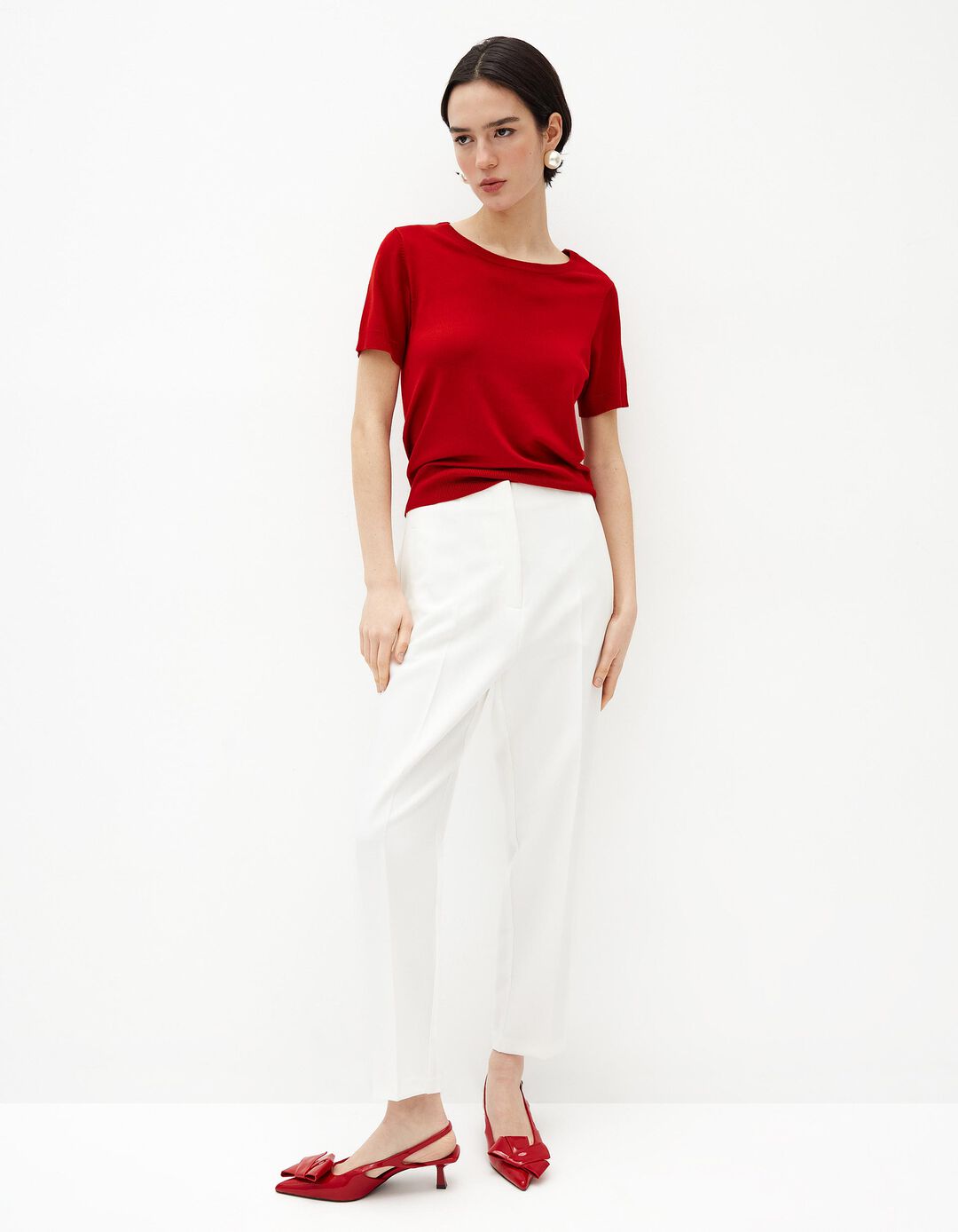 T-shirt de Malha Fina, Mulher, Vermelho Escuro