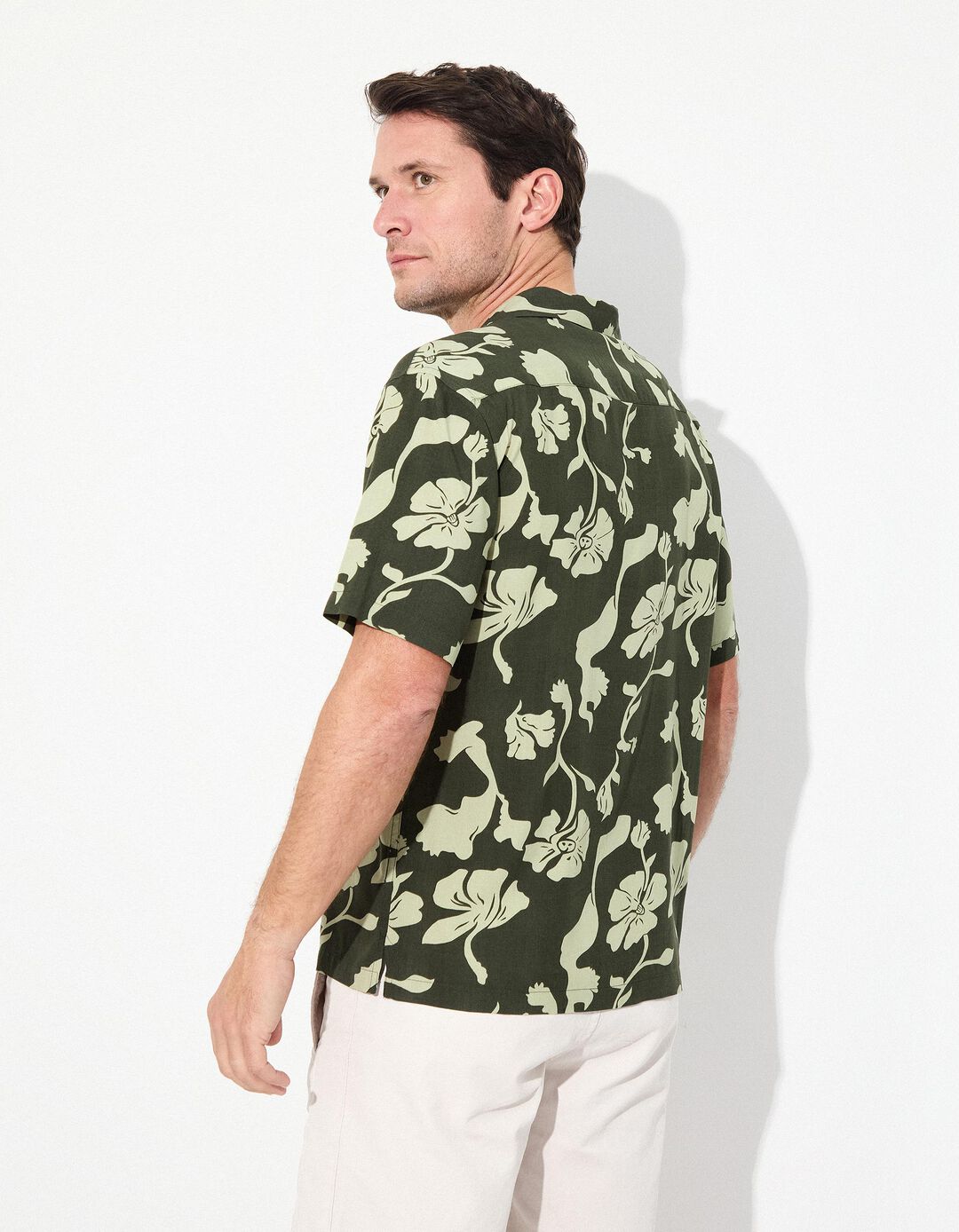 Camisa de Manga Curta, Homem, Verde Escuro 