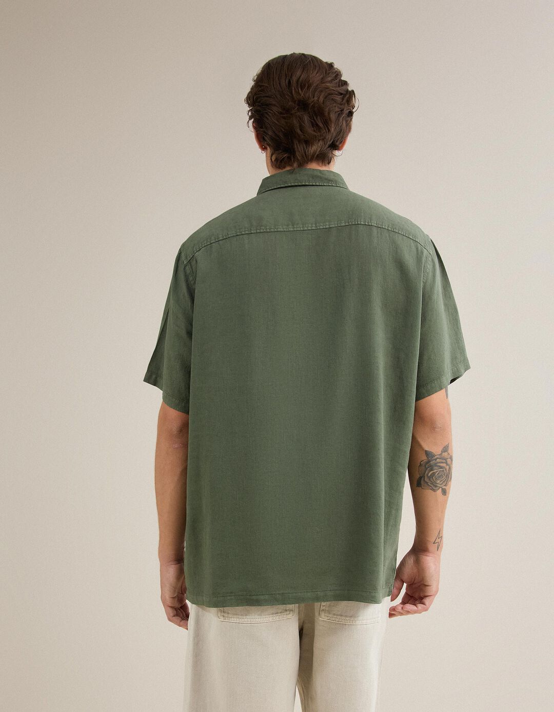 Camisa Com Linho, Homem, Verde Escuro