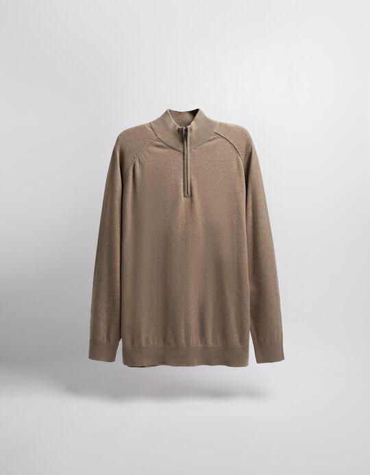 Comprar Online Camisola de Malha Fecho de Correr, Homem, Castanho Claro