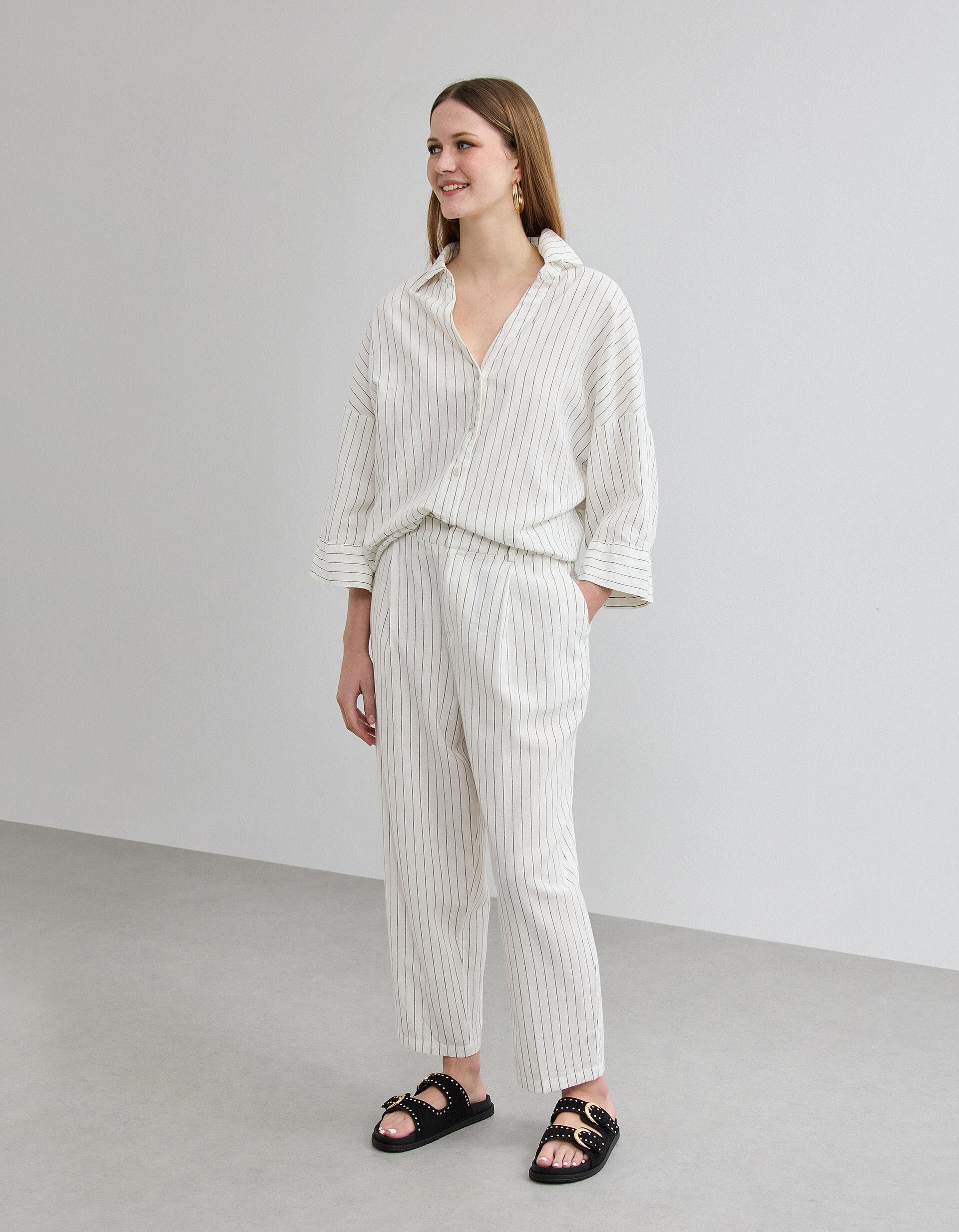 Comprar Online Cal&ccedil;as com Linho, Mulher, Bege Claro