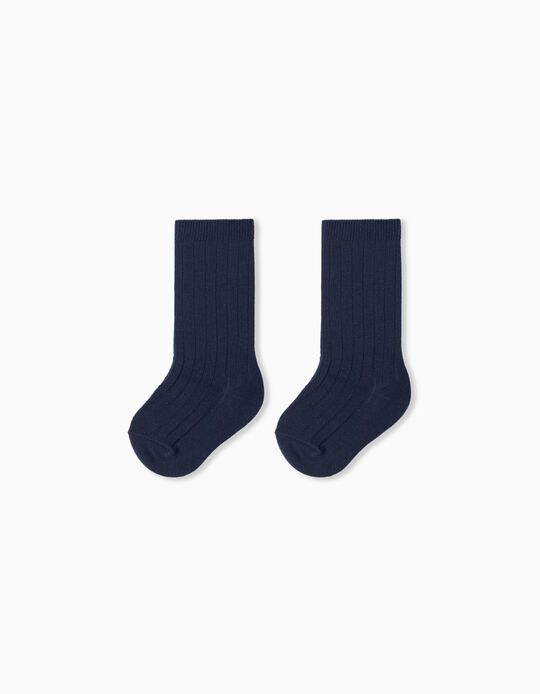 Comprar Online Pack 2 Pares de Meias Altas Caneladas, Bebé, Azul Escuro