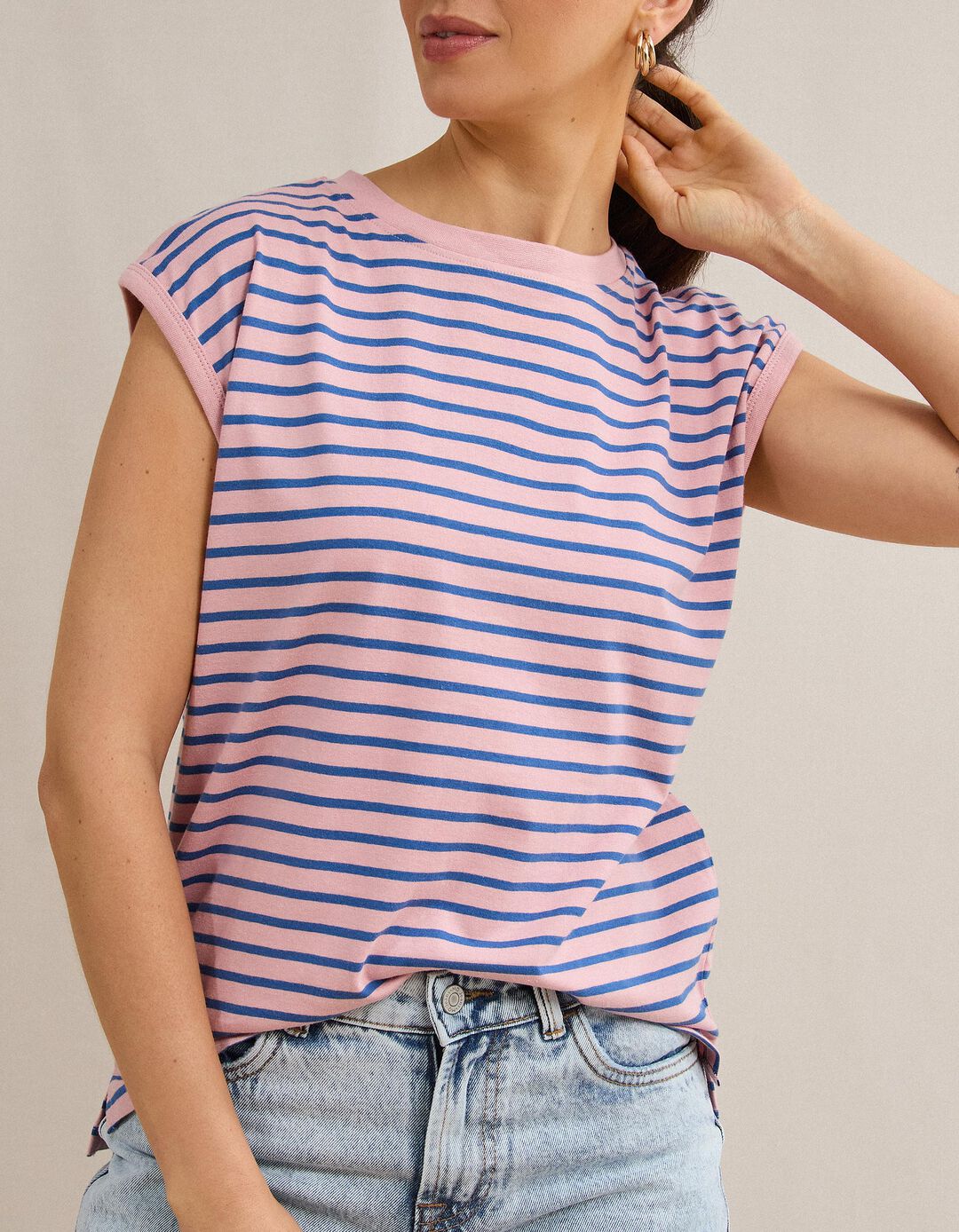 T-shirt &Agrave;s Riscas, Mulher, Rosa