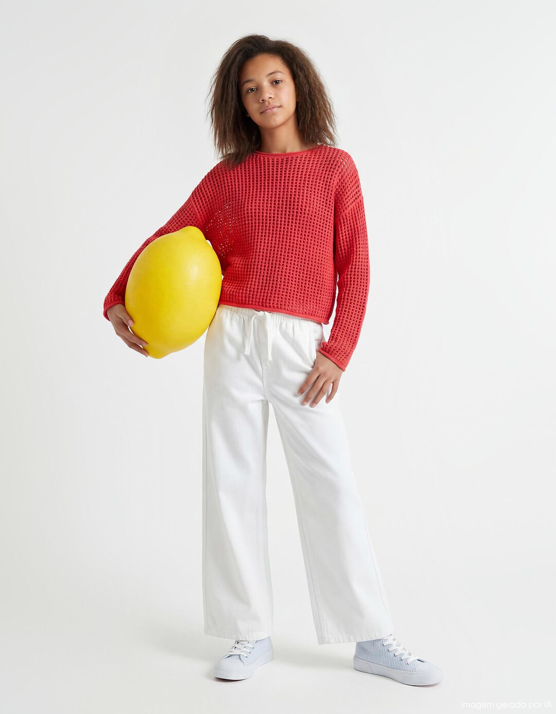 Cal&ccedil;as de Ganga 'Wide Leg', Menina, Branco