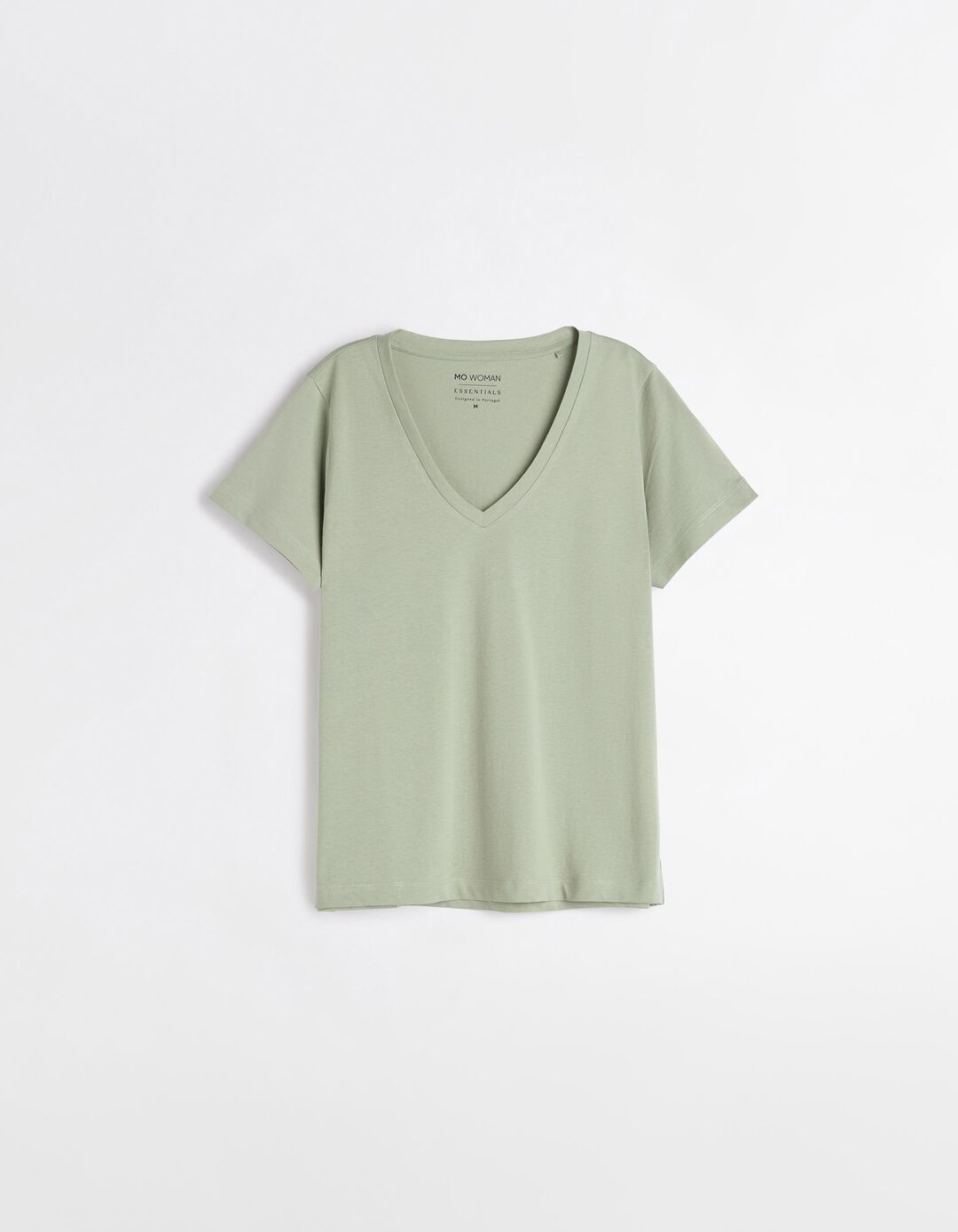 T-shirt Decote em V, Mulher, Verde Claro