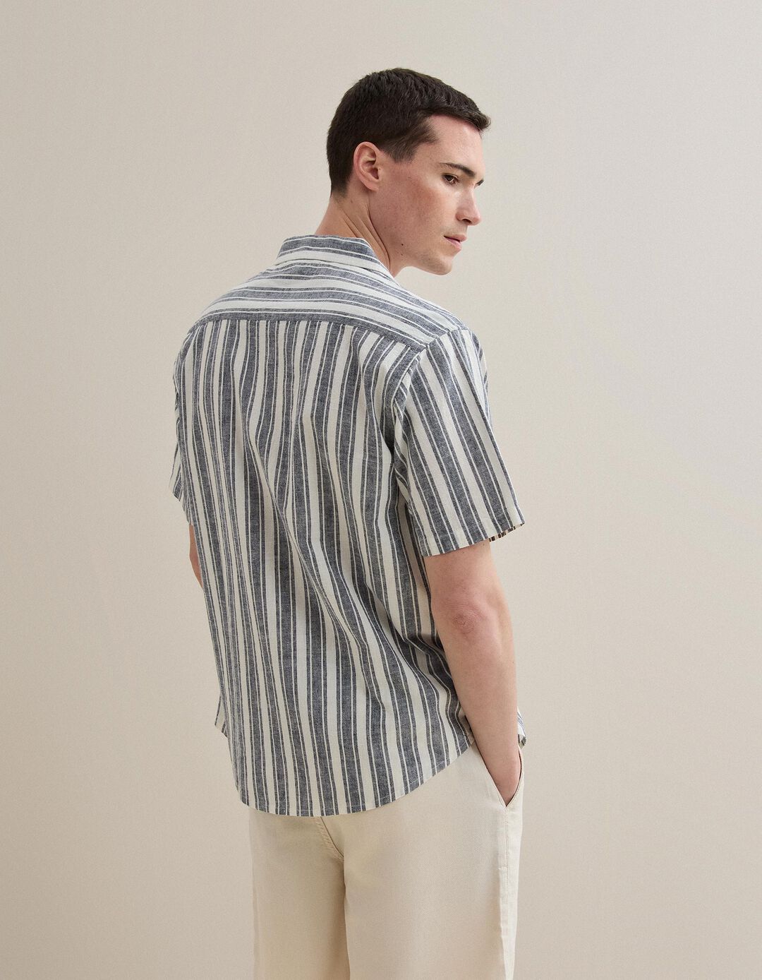 Camisa Resort com Linho, Homem, Azul Escuro