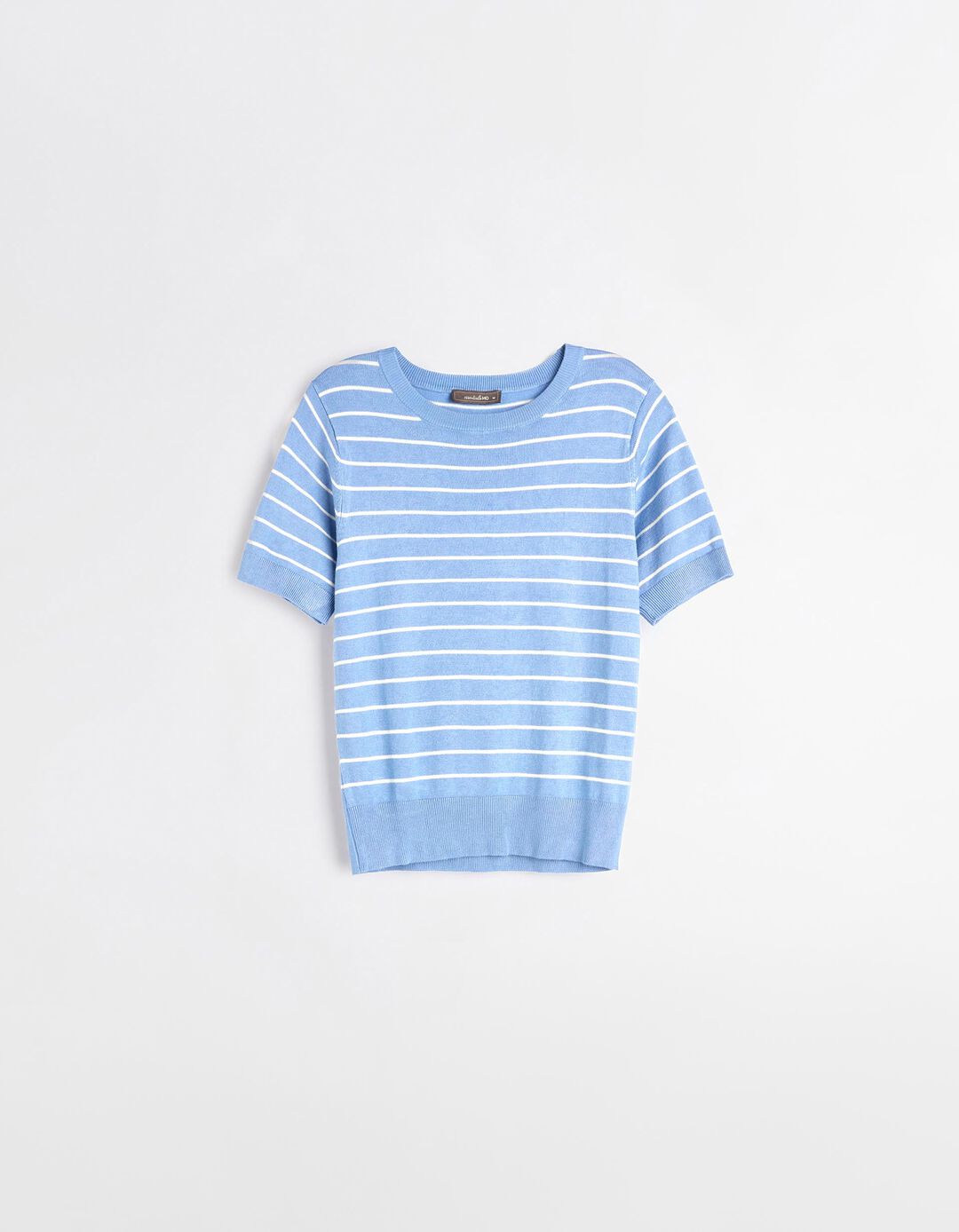 T-shirt de Malha Riscas, Mulher, Azul Claro 