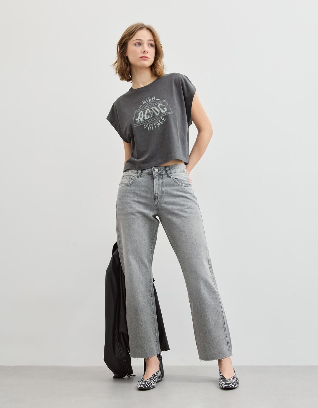 T-shirt AC/DC, Mulher, Cinzento Escuro