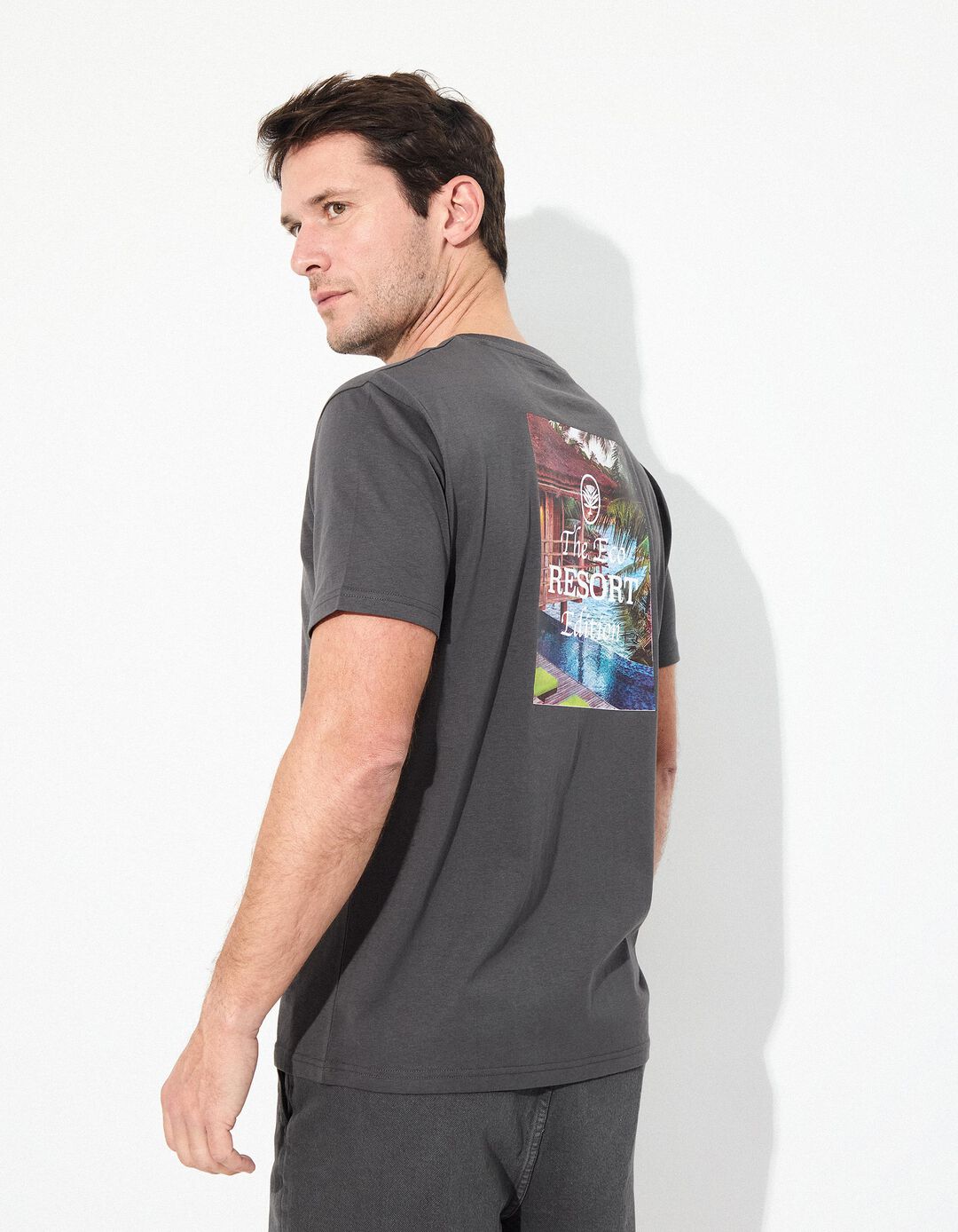 T-shirt Jersey Print, Homem, Cinzento Escuro 
