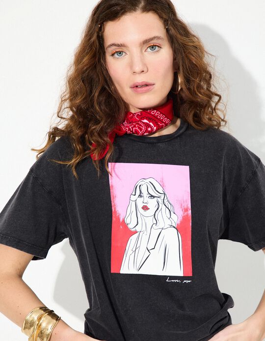 Comprar Online T-shirt com Ilustração, Mulher, Preto