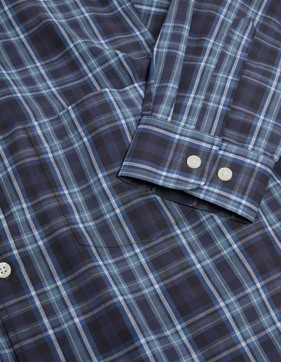 Camisa de Manga Comprida Popelina Xadrez, Homem, Azul