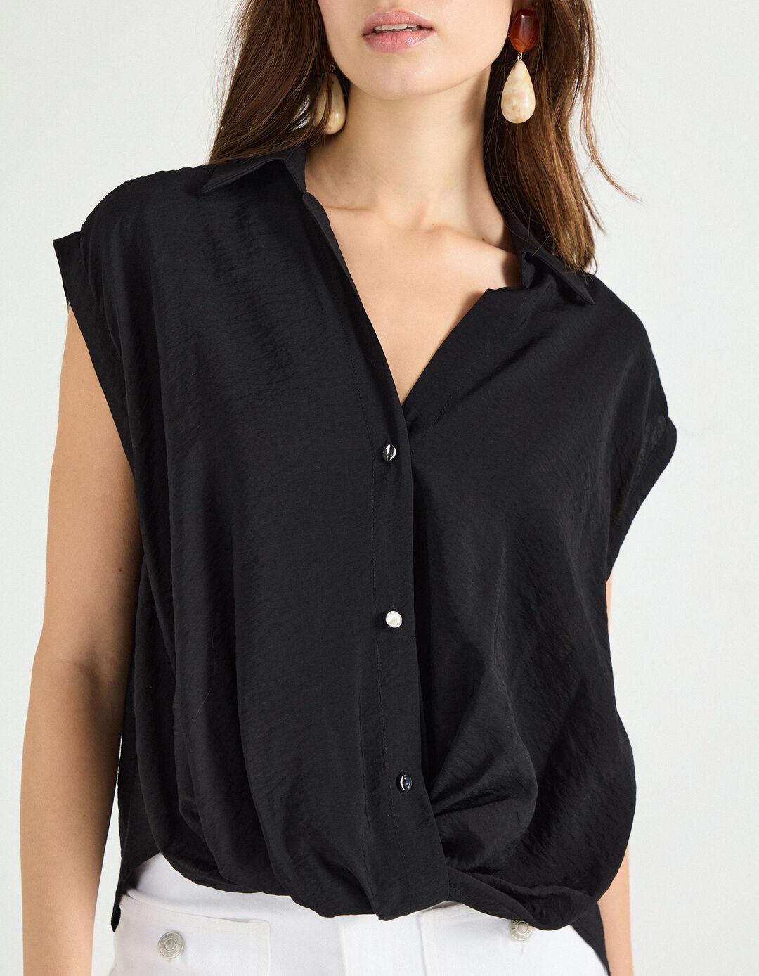 Blusa com Nó, Mulher, Preto